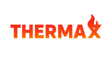 Thermax logo with a flame symbol on a black background